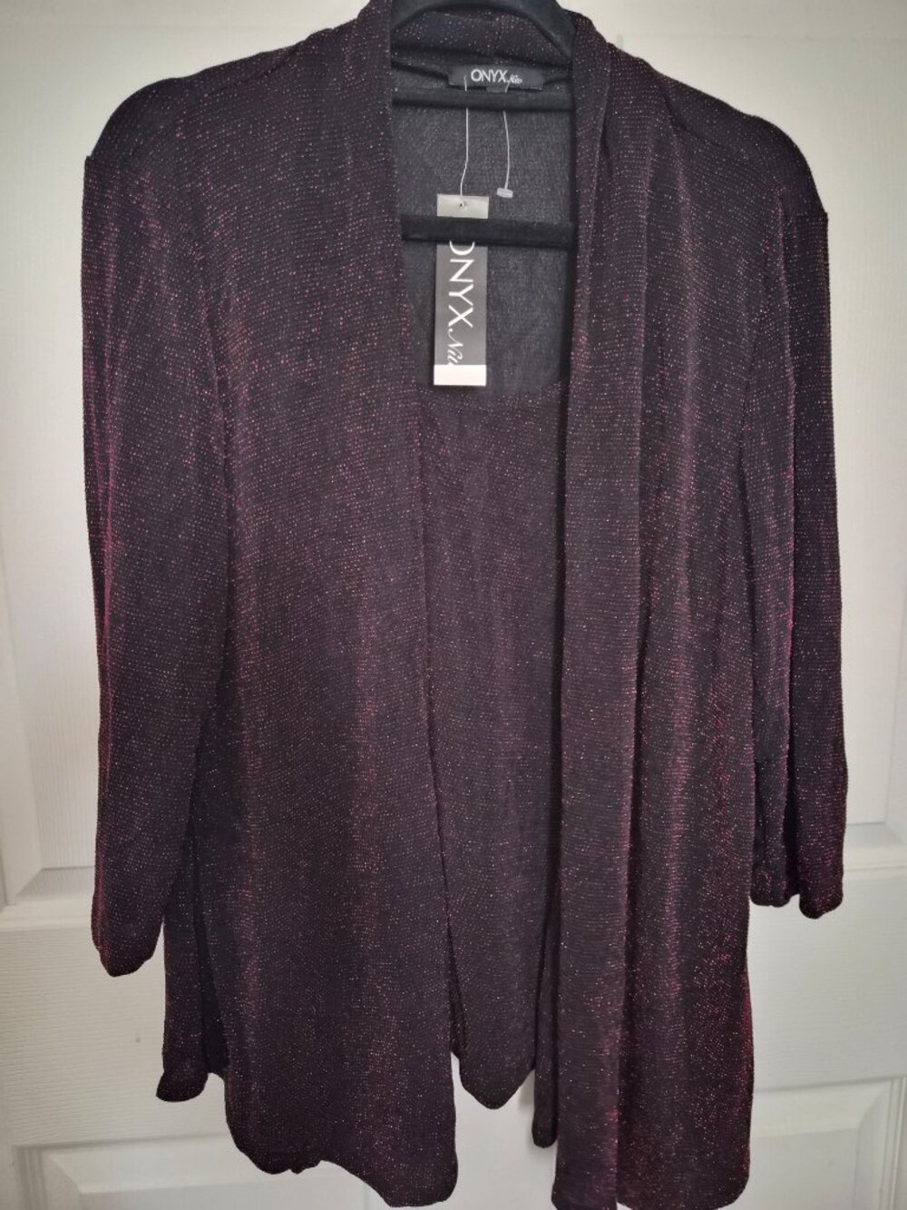 Sparkly Black / burgandy Tank Top and Cardigan Set